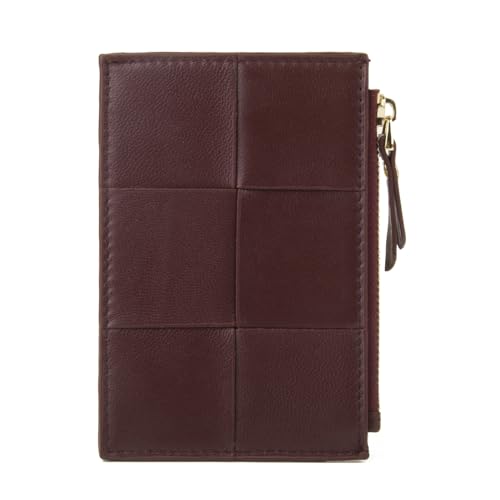 Woven Sheepskin leather Multi-Card Coin Purse, Chic Fashionable Card Holder and Small Card Wallet Woman (Bordeaux)