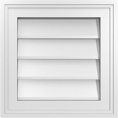 14"W x 14"H Rectangle Surface Mount PVC Gable Vent: Non-Functional, w/ 1-1/2" x 2" Brickmould Frame