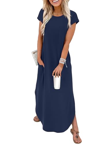 WIHOLL Maxi Dresses for Women 2026 Navy Blue Summer Dress Cap Sleeve Wok Office Business Casual...