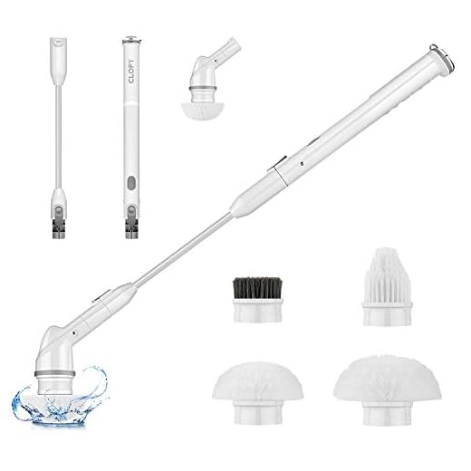 CLOFY Electric Spin Scrubber with Rechargeable Battery, Cordless Power Cleaning Brush Shower Cleaner with 4 Replaceable Shower Scrubber Brush Heads for Tub, Shower, Floor, Bathroom, Kitchen, Pool