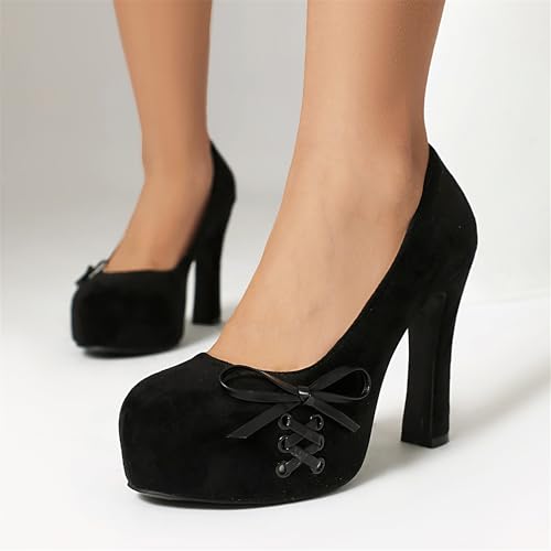 Elerhythm Women's Mary Jane Closed Toe Elegantes Gothic Punk Pumps Sweet Bow Platform High Heels Shoes3