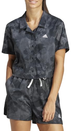 Adidas Damen Floral Graphic Crop Woven Polo Shirt, Grey Five/Carbon, S – Ansicht 2