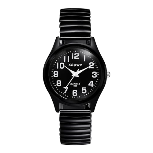 Avaner Montre Homme à Bracelet Extensible: Montres à Quartz Ultra-Fines en Acier Inoxydable avec Grands Chiffres Bracelet élastique Noir