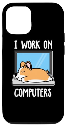 Carcasa para iPhone 15 Corgi I Work On Computer Dog Sleep Puppy Lovers