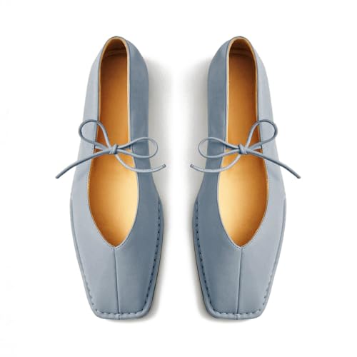 Square Toe Ballet Flats for Women Lace Up Blanket Stitch Sole Sewing Shoes Comfortable Casual Mary Jane Ballerina Flats4