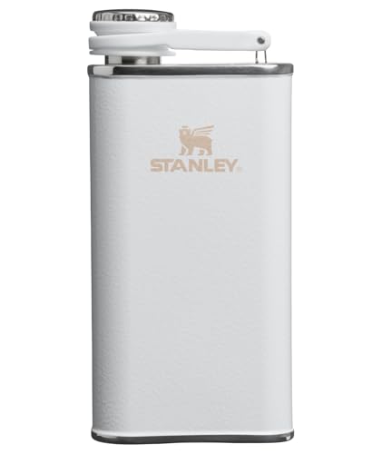 Stanley Classic Easy Fill Wide Mouth Flask 8 oz | Leakproof Hip Flask | Hinge Connected Never Lose Cap | Insulated Stainless Steel Liquor Container | BPA-Free | Hammertone Frost