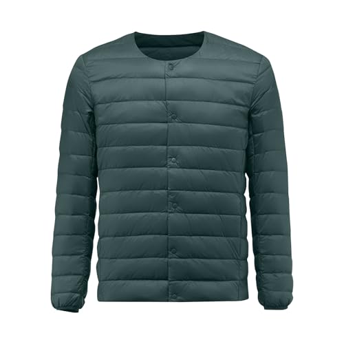 Mens Lightweight Down Jackets Crew Neck Button Down Warm Winter Padded Puffer Jacket Packable Coats Quilted Outerwear