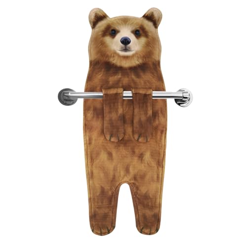 Funny Bear Hand Towels for Bathroom Kitchen - Cute Decorative Decor Hanging Washcloths Face Towels Super Absorbent Soft - Housewarming Birthday Christmas Fun Gifts for Women Bear Lovers