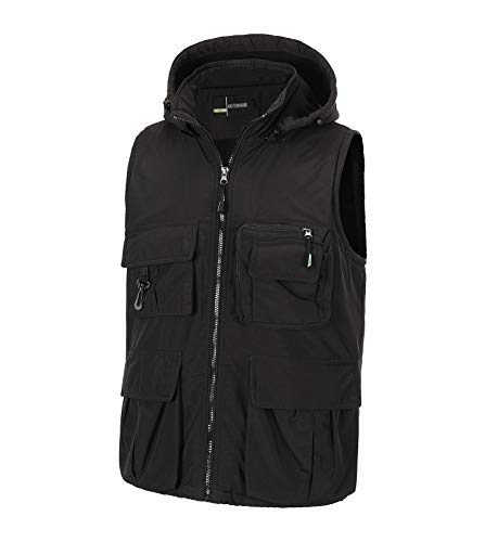 Spanye Men’s Outdoor Hoodie Vest Warm Polar Fleece Work Fishing Safari Multi Pocket Jacket