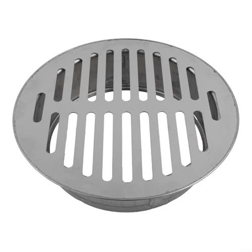 Couvercle de vidange de sol en acier inoxydable pour balcon, toit de jardin, grille ronde résistante à l'obstruction à haut déplacement, compatible avec insert de tuyau en PVC extérieur (Ø 150 mm)