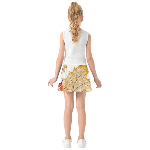 Floral Athletic Shorts for Girls Skorts Tennis Skirts for Kids Little Girl Autumn Maple Leaves Colors Red 4t4