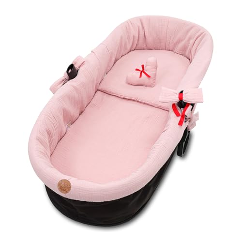 Cubre capazo universal cubrecapazos muselina - vestidura carro bebe nido cochecito accesorios set 3 piezas con almohada y inserción de góndola Rosa