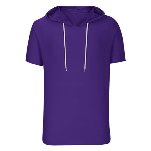 Mens Sweatshirts Summer Short Sleeve Top Clearance Casual Cotton Comfy Running Hoodie Solid Colour Fashion Drawstring Hooded Pullover Sports Hoodie Tops - Image 2