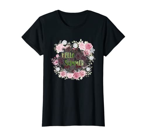 Mujer Green Spring Roses Flower For Women Hello Summer Sign Camiseta
