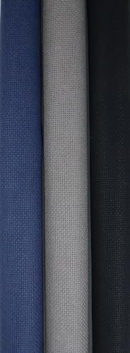 Image of KCS 3 pc of 15 inch x 18 inch(38cmx45cm) 18 Count Cross Stitch Cotton Aida Cloth Needlework Rolled Fabric Box,18CT,Navy Blue+Dark Grey+Black