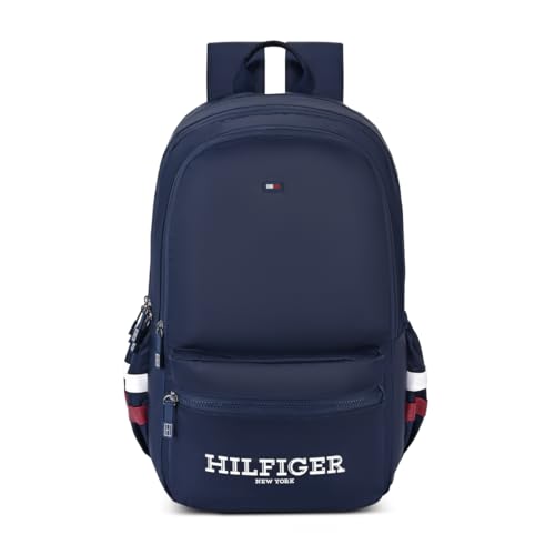 Image of Tommy Hilfiger High School & College Backpack Ridge | Large Capacity New York Print Student Bag with Vislon Zip | 3 Compartments | Extra Utility Pouch & Rain Cover | 38L Capacity