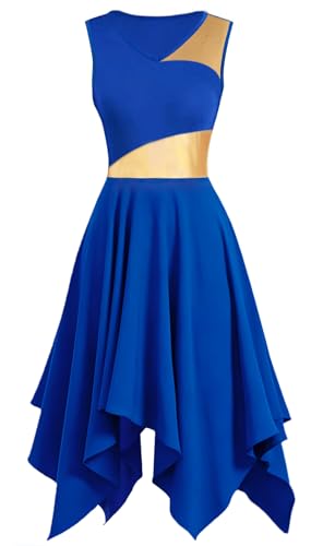 yrsZX Women's Praise Dance Tunic Dress Irregular Hem Flowy Skirt Sleeveless Worship Liturgical Lyrical Dance Costume Tag XS, Royal Blue