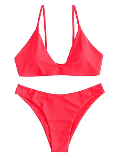 Image of ZAFUL Women's Tie Back Padded High Cut Bralette Bikini Set Two Piece Swimsuit