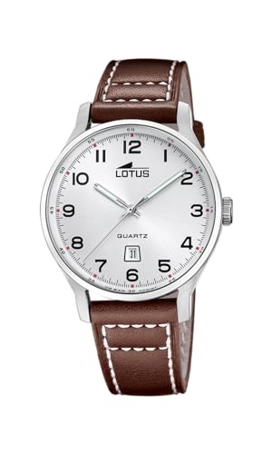 Lotus Reloj Hombre 18954/1 Classic Steel Caja de Acero Inoxidable 316l Plateado Correa de Cuero Marrón