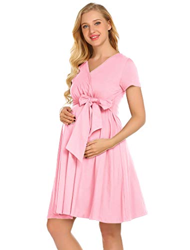 Ekouaer Maternity Robe Labor and Delivery Essentials Hospital Bags Nursing Gown for Women Breastfeeding Sleepwear Pajama Dress Pregnancy Gifts, Pink, Small