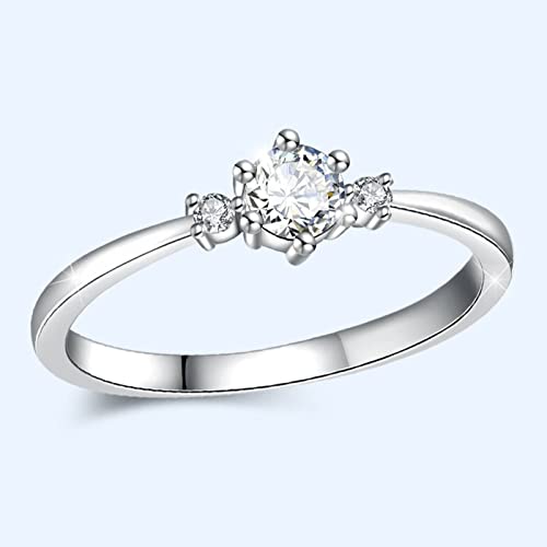 Promise Rings for Her, Ring Silver 3 Stones Zircon Ring for Women Round Shape Silver4