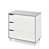 GOPLUS Cómoda de 3 cajones, Mueble de almacenaje con Tirador Empotrado, Patas de Madera de Caucho, Gran Capacidad, para Dormitorio, salón y Entrada, 75 x 42 x 75 cm (Blanco)