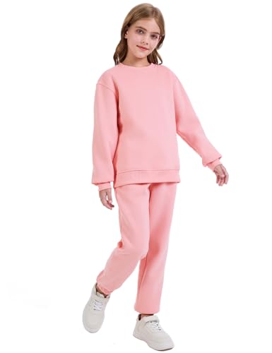 Flygo Boys Girls 2 Piece Outfits Fleece Kids Sweatsuit Crewneck Sweatshirt and Sweatpants Tracksuit Clothing Set2