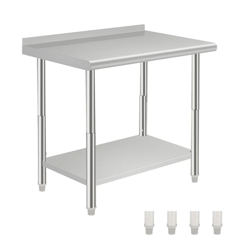 NSF Stainless Steel Table for Prep & Work, 30 in x 24 in with Adjustable Undershelf, Commercial Heavy Duty Table for Restaurant, Home and Hotel 08 Arc