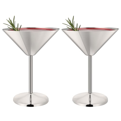 TJ 2 Pcs Stainless Steel Martini Glasses 6.5oz Shatterproof Metal Martini Glass Reusable Steel Wine Cocktail Glass Ideal Outdoor Martini Glasses for Boating, RV,Bar Wedding Graduation Party
