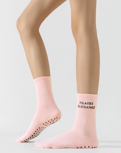 Image of Yawlsow Pilates Grip Socks for Women Yoga Grippy Socks Cute Barre Non Skid Athletic Crew Sticky Sock Workout Hospital