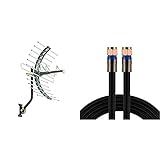 GE Outdoor TV Antenna, Long Range Antenna & RG6 Coaxial Cable, 25 ft. F-Type Connectors, Quad Shielded Coax Cable, 3 GHz Digital, in-Wall Rated, Black, 33531