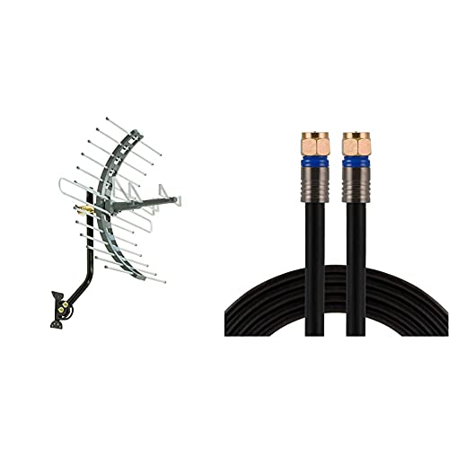 Ge Outdoor Tv Antenna, Long Range Antenna & Rg6 Coaxial Cable, 25 Ft. F-Type Connectors, Quad Shielded Coax Cable, 3 Ghz Digital, In-Wall Rated, Black, 33531 #TOP5