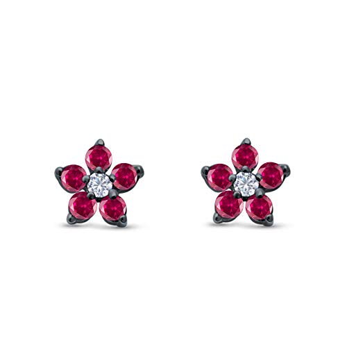 Cluster Flower Stud Earrings Round Simulated Cubic Zirconia 925 Sterling Silver