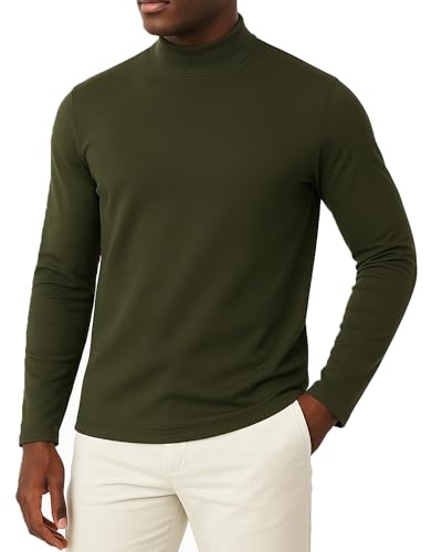 MLANM Mens Casual Slim Fit Half Turtleneck Shirts Basic Long Sleeve Undershirt Top Knitted Pullover Mens Thermal Baselayer Top - Roll Neck Jumper Breathable - for Everyday Use Army Green XXL