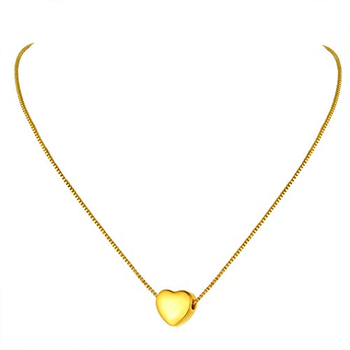 Richsteel Tiny Heart Pendant Necklace, Adjustable Box Chain(44CM+5CM), 18K Gold Plated Stainless Steel Exquisite Jewellery For Girls Dainty Heart Necklace (Gift Packaging), RP20191K