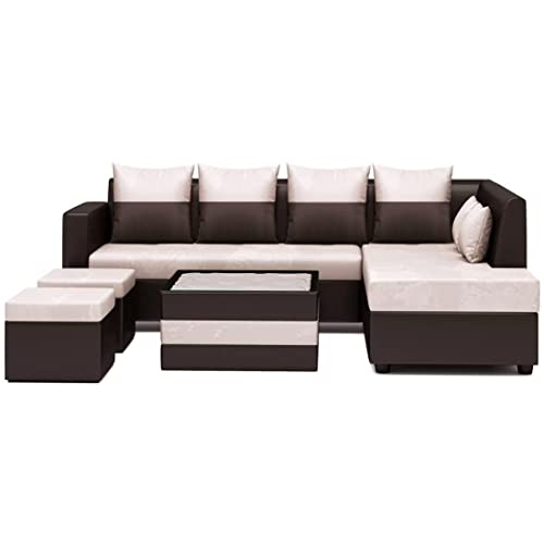 FURNY Marbo 8 Seater Fabric RHS Sectional L Shape Sofa Set with 1 Centre Table & 2 Ottomans (Cream-Brown) FURNY Marbo 8 Seater Fabric RHS Sectional L Shape Sofa Set with 1 Centre Table & 2 Ottomans (Cream-Brown)