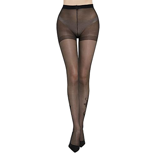 Image of C4N 15D Sheer Tights for Women Control Top Pantyhose High Waist Non-Slip Silk Stockings Ribbon