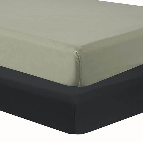 Image of Little Peaches Baby Crib Sheets Neutral - Super Soft & Breathable Baby Crib Mattress Sheet, Toddler Bed Sheets for Boys & Girls, 4 Way Stretch Knitted Baby Bed Sheets, 2 Pack - London Fog & Black