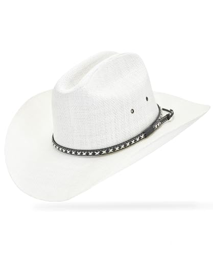 OIERNFE Cowboy Hat for Men and Women with Cattleman Crease 4.1 inches Shapeable Wide Brim Straw Western Cowgirl Hat for Rodeo & Outdoor Gift Packaging (White L-XXL)