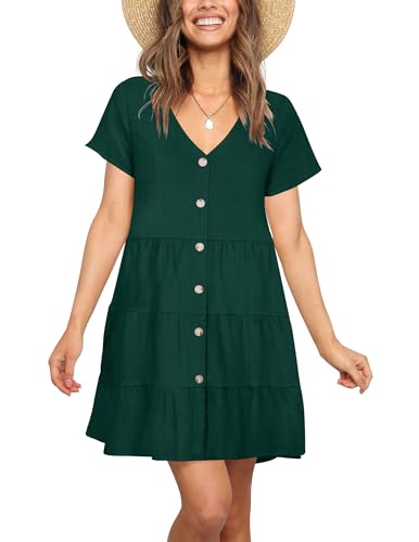 Image of Nova In Sky Women's Summer Dresses 2026 Short Sleeve V-Neck Casual Loose Swing Button Down Casual T Shirt Dresses