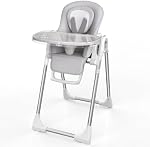 High Chair, Foldable High Chairs for Babies and Toddlers, Ultra Safe for Infant with Lockable Wheels, Easy Clean, Removable Tray/Adjustable Footrest for Baby Feeding HighChair, Grey