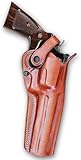 Premium Leather Three Slot Belt Holster with Retention Strap Fits Smith & Wesson N-Frame .44 Model 629/29 Classic Full Underlug Barrel 5', R/H Draw, Brown Color #1261#