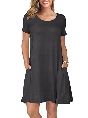 Image of KORSIS Summer Women's Dress Casual T-Shirt Short Sleeve Dresses Swing Flowy Beach Vacation Work Sundress with Pockets