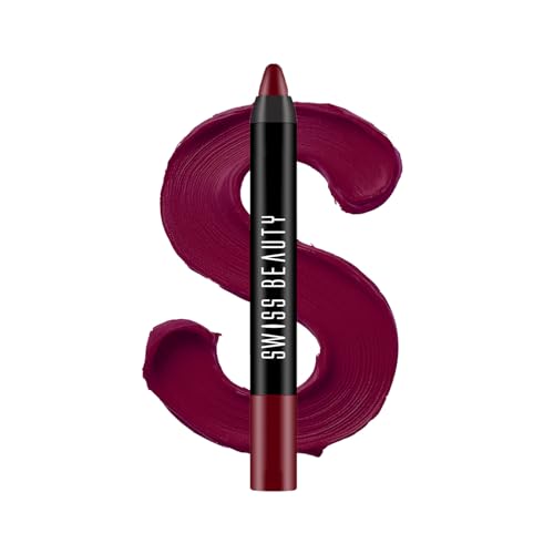 Image of Swiss Beauty Matte Long Lasting Stay Maxx Lip Crayon Lipstick | Matte Finish | 12-Hour Stay | Smudge Proof | Lightweight | Shade-Bloodshot Maroon, 3.5g