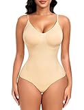 Werena Shapewear Damen Body Bauchweg Nahtlos Body Shaper Tanga Stringbody Figurformender Shaping Bodysuit Miederbody Unsichtbar Verstellbare Schultergurte (Beige,2XL)