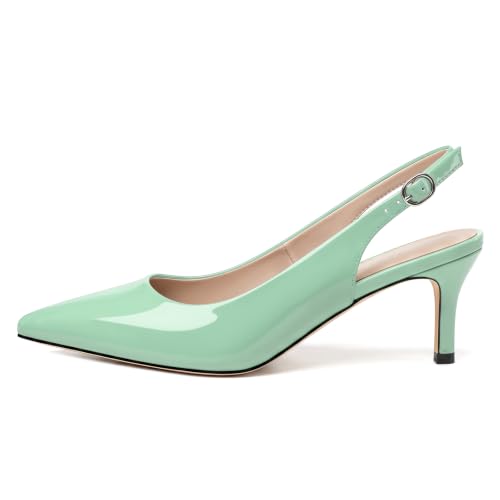 Image of NUMALEO Slingback Heels for Women Pointed Close Toe Kitten Heels Patent Pumps Dress Party Comfy Heeled Sandals Stiletto 2.5 Inch Dress Shoes