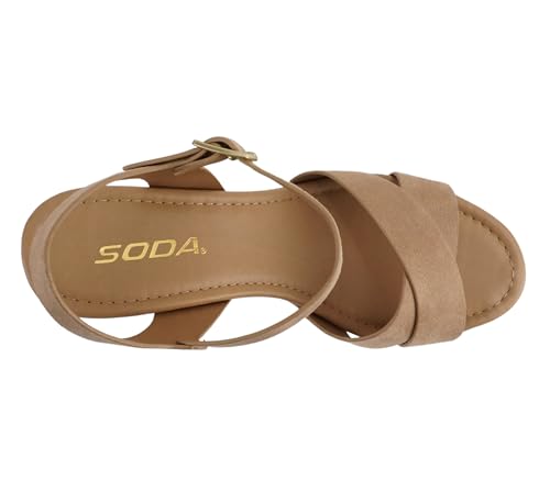 Image of Soda MIGUEL ~ Women Crisscross Band Fashion Chunky Platform Block Mid Heel Sandal with Ankle Strap and Stud