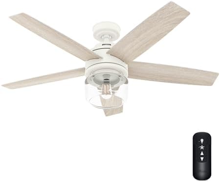 Hunter 52 inch Indoor Ceiling Fan with LED Light and Remote Control - White Ceiling Fan, Standard Mount, 5 Blades, For Bedroom, Living Room, or Kitchen, Quiet - Margo 52336, Textured White