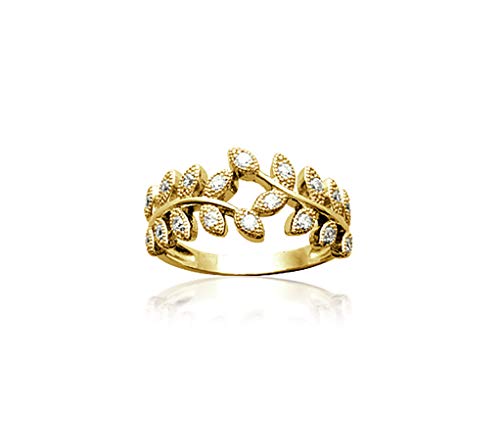 Bague en Plaqué Or Motif Couronne de Laurier Oxydes de Zirconium Tata Gisèle