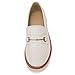 Womens Lug Sole Platform Mid Chunky Heel Loafers Classic Round Toe Slip On Office Uniform Oxfords Shoes with Metal Chain Beige